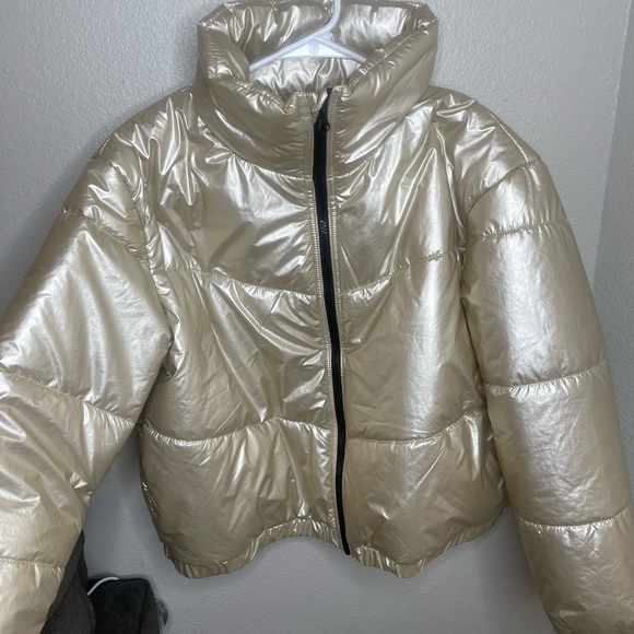 Gold Satin Puffer Jacket size Large - Picture 1 of 2
